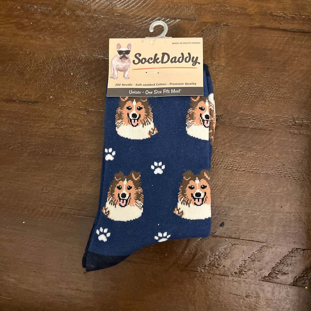 Shetland Sheepdog Sheltie Dog Breed Unisex Blue Crew Socks